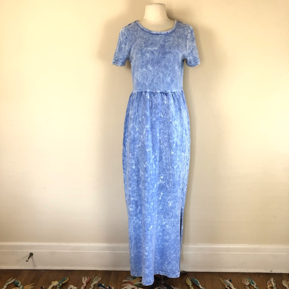 vintage 90s acid washed faux denim jean dress tie dye maxi t shirt grunge y2k - Picture 2 of 10